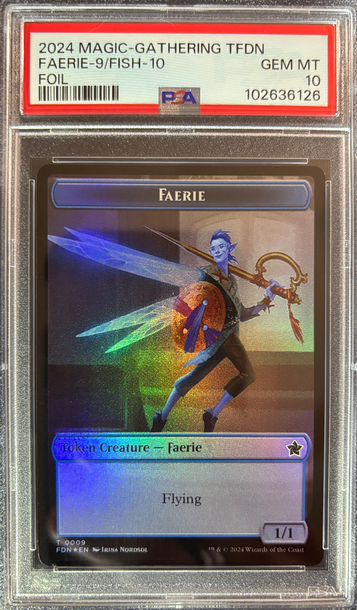 2024 Magic the Gathering Faerie/Fish Double Sided Foil Foundations T0009/T0010 PSA 10 Gem Mint