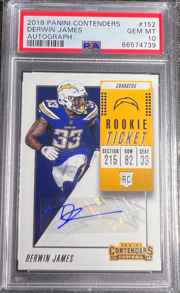 2018 Panini Contenders Ticket DERWIN JAMES #152 PSA 10 Gem Mint Rookie Auto RC