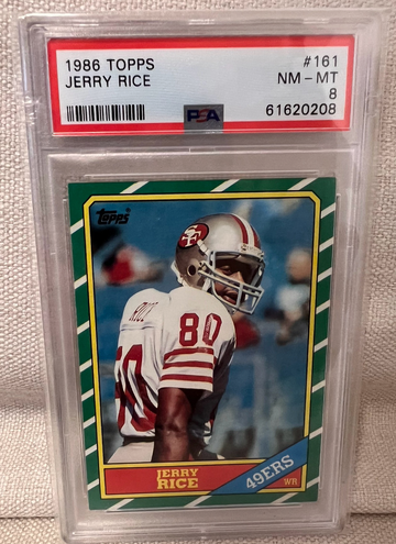 1986 TOPPS #161 JERRY RICE RC San Francisco 49ERS HOF PSA 8 Rookie Card 🐐