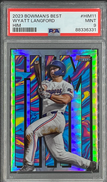 2023 Bowman's Best Wyatt Langford HIM PSA 9 Card # HIM11 Case hit Rangers