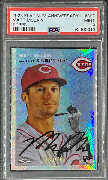 2023 Topps Platinum Anniversary Matt McLain Topps logo /499 PSA 9