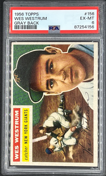1956 Topps Baseball Wes Westrum gray back # 156 PSA 6