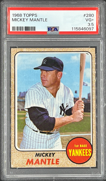 1968 Topps baseball # 280 Mickey Mantle PSA 3.5