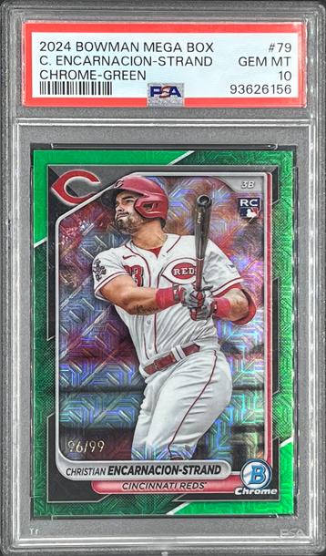 2024 Bowman mega box # 79 Christian Encarnacion-Strand Chrome green  /99 PSA 10