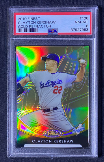 2010 Topps Finest Clayton Kershaw Gold Refractor PSA 8