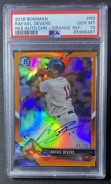 Rafael Devers 2018 Bowman Rookie Chrome Auto Autograph Orange Refractor PSA 10