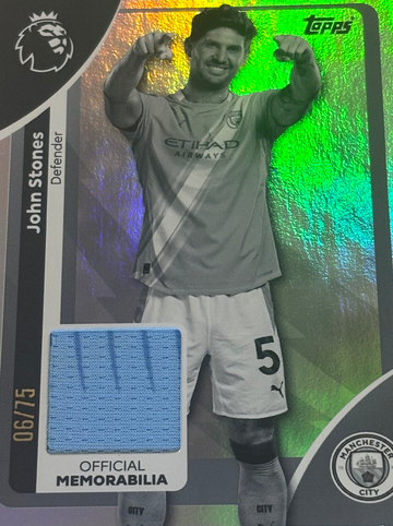 2025-26 Topps Premier League Premier Relics John Stones Black White Rainbow /75 