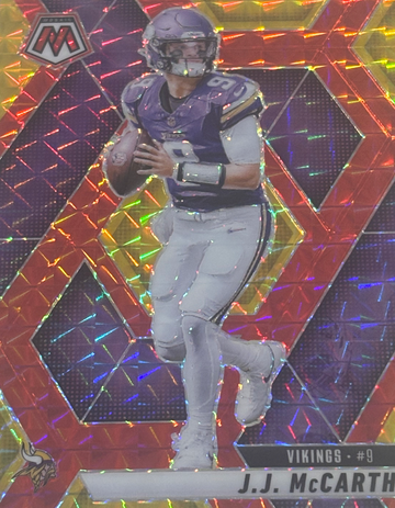 2025 Panini Mosaic J.J. McCarthy Red Yellow Mosaic Prizm /89