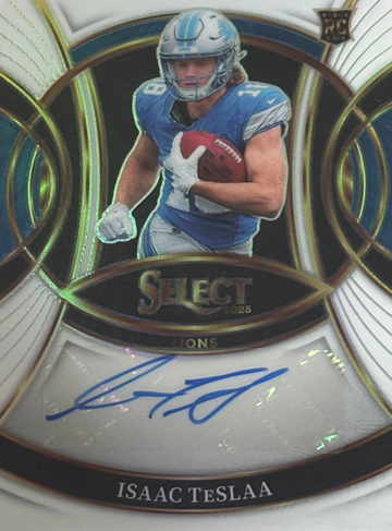 2025 Panini Select Isaac Teslaa RC White Prizm Auto #/35 ~ Detroit Lions