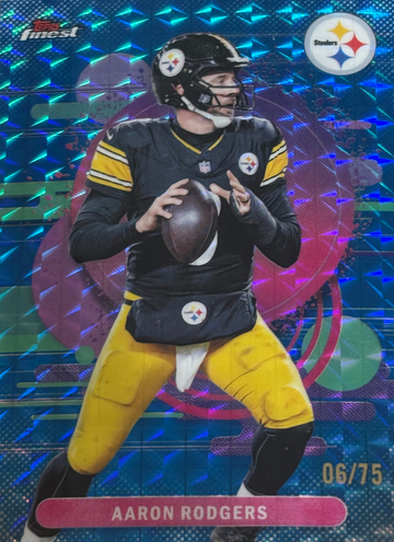 AARON RODGERS 2025 TOPPS FINEST BLUE GEOMETRIC REFRACTOR /75 #145