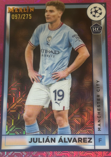 2022-23 Topps Merlin Chrome #94 Julian Alvarez RC Pink Mojo Refractor #'d /275