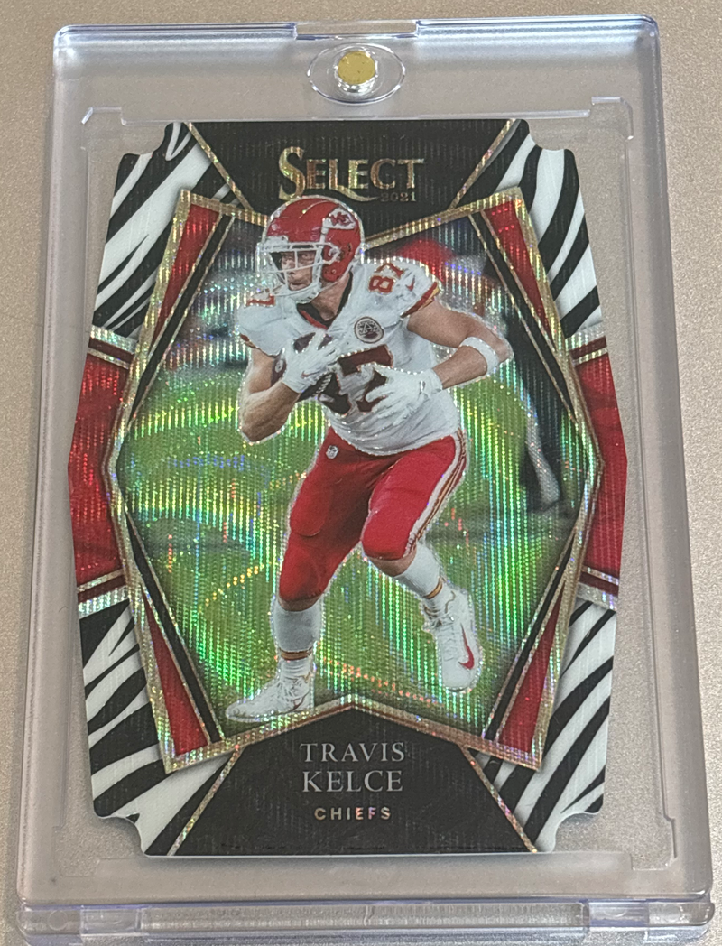 テゼレット　プレブ産　Foil 1枚 2021 Panini Select Travis Kelce Premier Level Zebra Die Cut Prizm