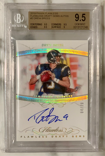 2019 Flawless Draft Gem Drew Brees Auto BGS 9.5 Gem Mint