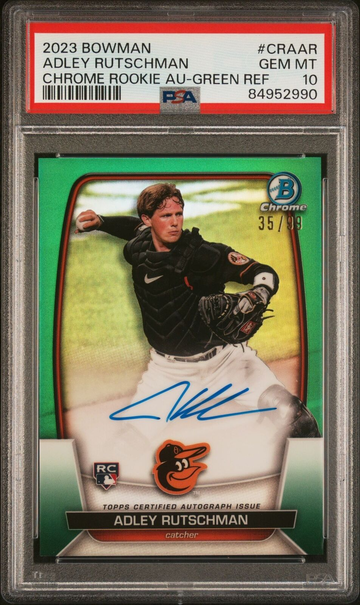  2023 Bowman Chrome Green Refractor Adley Rutschman RC AUTO JERSEY # 35/99 PSA 10