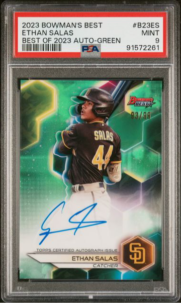 Ethan Salas 2023 Bowman’s Best Best Of 2023 Green Refractor Auto #d /99 PSA 9