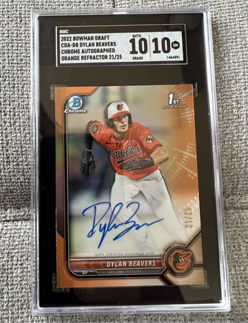 Dylan Beavers 2023 Bowman Chrome Auto /25 Orange Refractor SGC 10 Gem Mint