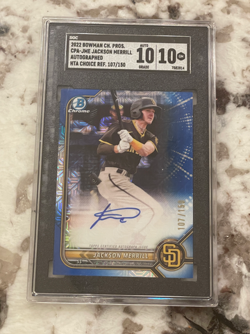 2022 Bowman Chrome Jackson Merrill HTA Blue Auto SGC 10