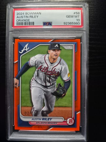 2024 Bowman Austin Riley #68 ORANGE /25 PSA 10 GEM MINT POP 2 RARE 