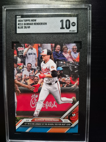 2024 Topps Now #211 Gunnar Henderson BLUE PARALLEL  /49 SGC 10 GEM MINT POP 1 