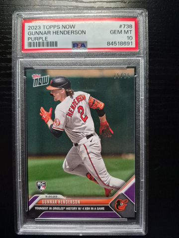 2023 Topps Now Gunnar Henderson #738 PURPLE PARALLEL  /25 PSA 10 GEM MINT POP 1 