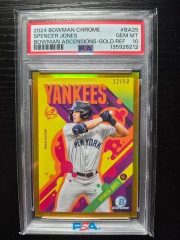 2025 Bowman Chrome Spencer Jones GOLD ASCENSIONS REFRACTOR  /50 #BA25 PSA10 GEM MINT POP 8!