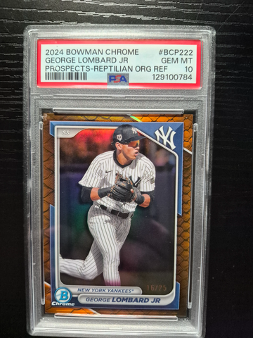2024 Bowman Chrome George Lombard Jr ORANGE REPTILIAN REFRACTOR  /25 #BCP-222 PSA 10 GEM MINT POP 2