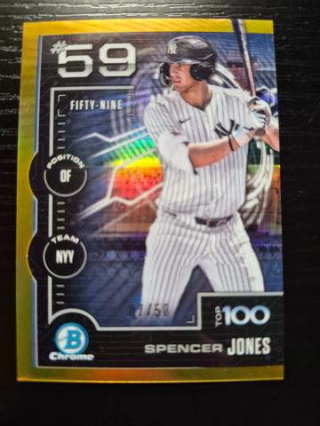 2025 Bowman Chrome Spencer Jones GOLD REFRACTOR  /50 #BTP-59 SCOUTS TOP 100
