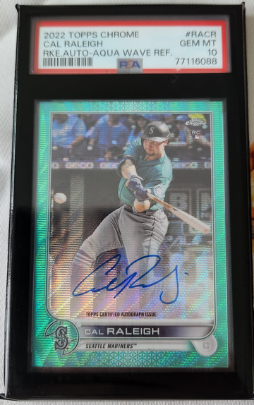 2022 Topps Chrome CAL RALEIGH Rookie Auto Aqua Wave Ref /199 PSA 10