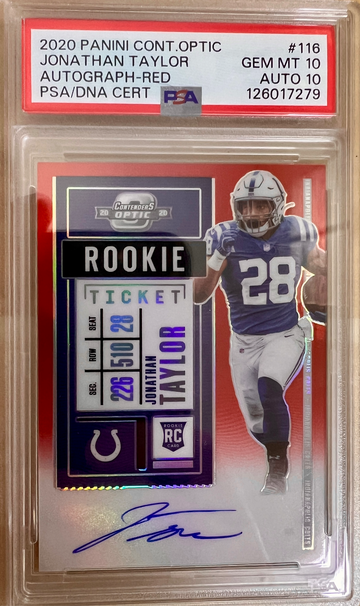 2020 Panini Contenders Optic Jonathan Taylor Rookie Auto RED ON CARD 97/199