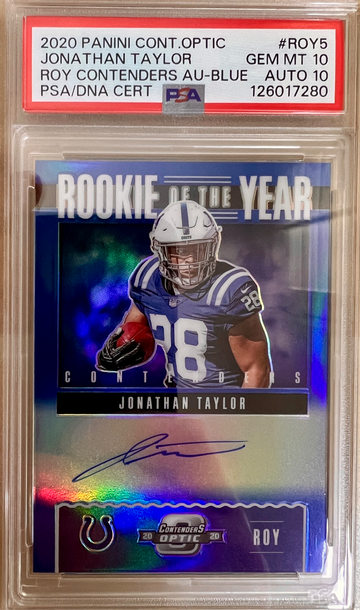 2020 Panini Contenders Optic POP 1 Jonathan Taylor Roy BLUE Rookie On Card 38/75 