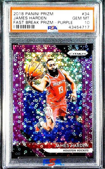 James Harden 2018 Panini Prizm Fast Break Prizm-Purple #34 PSA 10