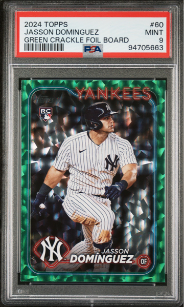 Jasson Dominguez 2024 Topps Green Crackle Foil Board PSA 9