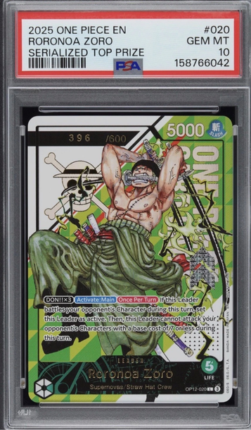 2025 ONE PIECE RORONOA ZORO SERIALIZED ENGLISH TOP PRIZE /600 PSA 10