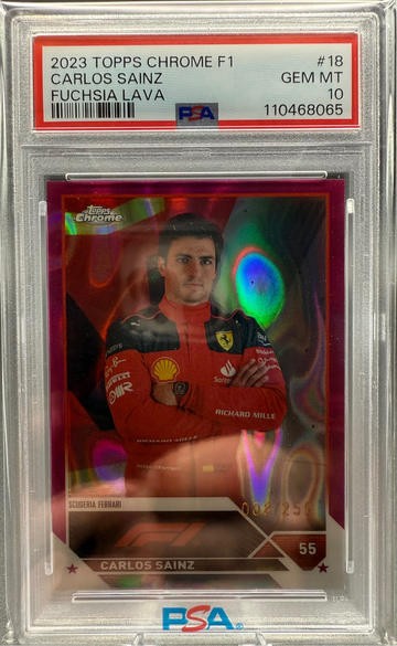 2023 Topps Chrome F1 Carlos Sainz Fuchsia Lava 8/250 PSA 10 Population 3