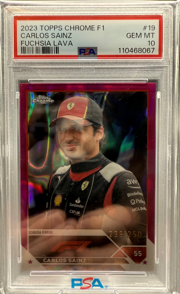 2023 Topps Chrome F1 Carlos Sainz Fuschia Lava PSA 10 Population 1