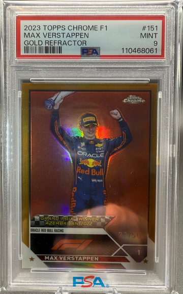2023 Topps Chrome F1 Max Verstappen Gold Refractor 27/50 PSA 9 Population 3