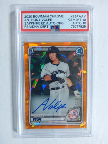 2020 Bowman Chrome Sapphire Anthony Volpe Orange Auto /25 PSA 10 Auto 10