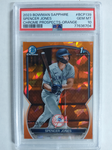 2023 Bowman Chrome Sapphire Spencer Jones Orange Parallel /50 PSA 10