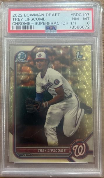 2022 bowman chrome draft Trey Lipscomb superfractor 1/1 PSA 8