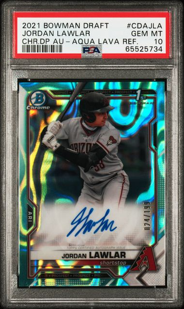 Jordan Lawlar 2021 Bowman Chrome Draft Aqua Lava Refractor Auto /199 #DCA-JLA PSA 10