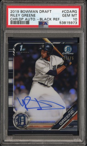 2019 Bowman Draft Riley Greene Chrome Prospects Auto Black Refractor 48/75 #CDA-RG PSA 10