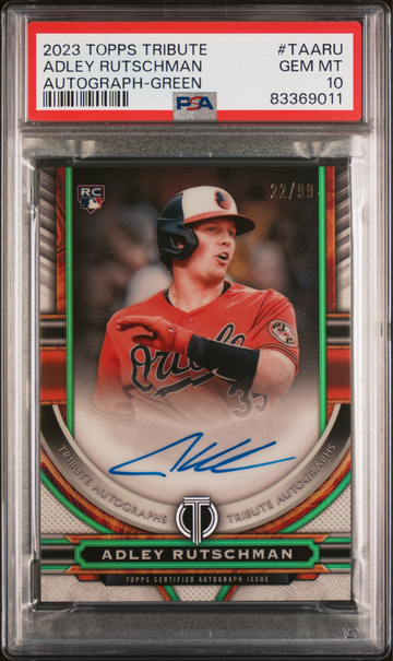 2023 Topps Tribute Adley Rutschman Auto Green 22/99 #TA-ARU PSA 10