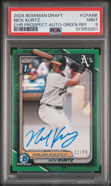 2024 Topps Bowman Chrome Nick Kurtz True Green 1st Auto /99 PSA 9