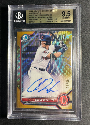 2022 Bowman Draft Chrome Chase Delauter Gold Wave Auto /50 BGS 9.5