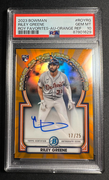 2023 Bowman Chrome Riley Greene ROY Favorites Orange Refractor /25 PSA 10 #ROYRG