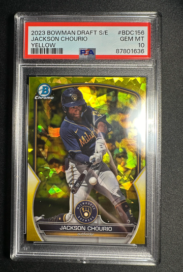 2023 Bowman Draft Sapphire Jackson Chourio Yellow Sapphire /75 PSA 10 #BDC156