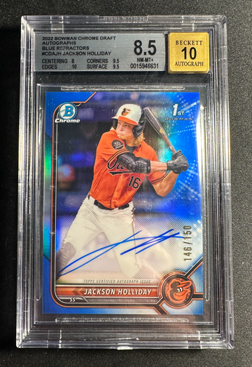 2022 Bowman Chrome Draft Jackson Holliday True Blue Refractor Auto /150 BGS 8.5/10