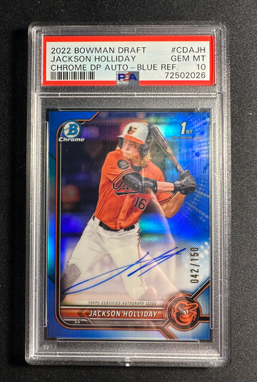 2022 Bowman Draft Chrome Jackson Holliday True Blue Refractor Auto /150 PSA 10