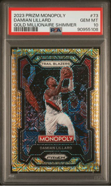 2023 Panini Prizm Monopoly Damian Lillard Gold Millionaire Shimmer /500 PSA 10