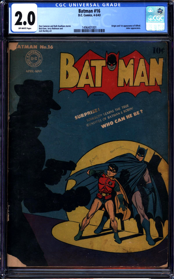 Batman #16 (1943) CGC 2.0 -- 1st & origin of Alfred; Joker appearance; Bob Kane